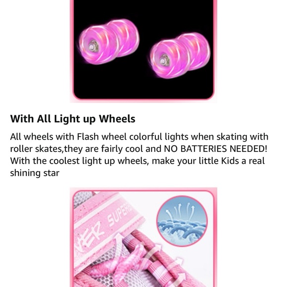 NIB Size Large Pink and White Kids/Youth Roller Skates Light Up Wheels - Picture 11 of 12